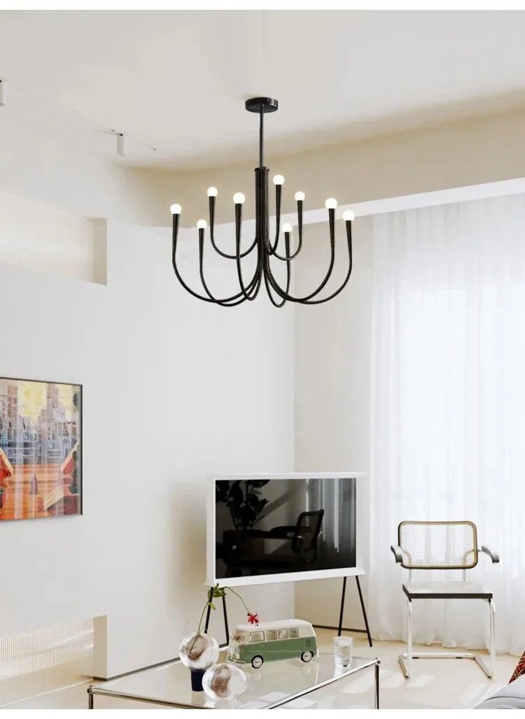 Lustre de Vela Pendente Preto Estilo Francês — Luminária de Luxo para Sala de Estar