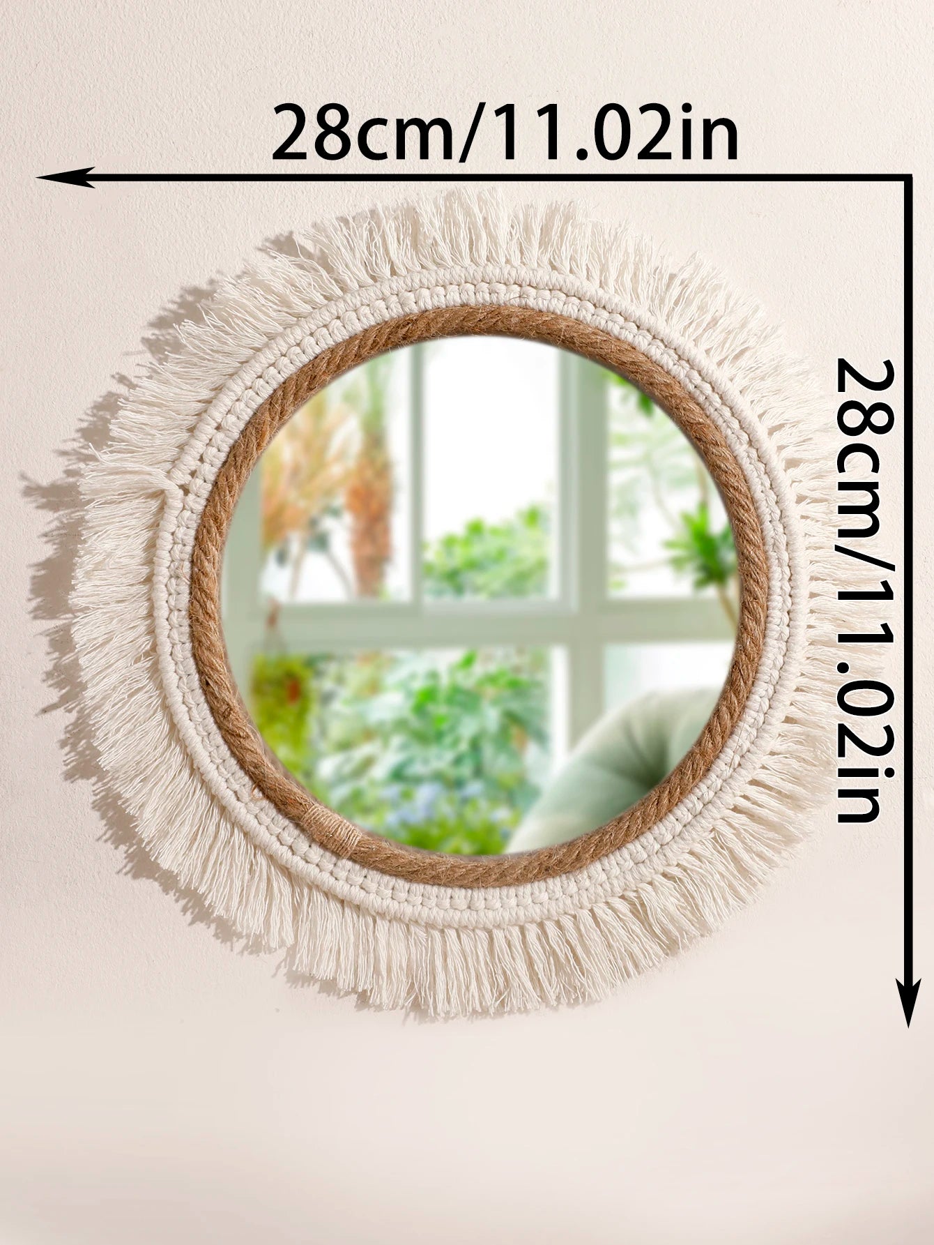 Espelho Decorativo Boho Tecido Trançado Redondo — Tapeçaria para Quarto e Sala