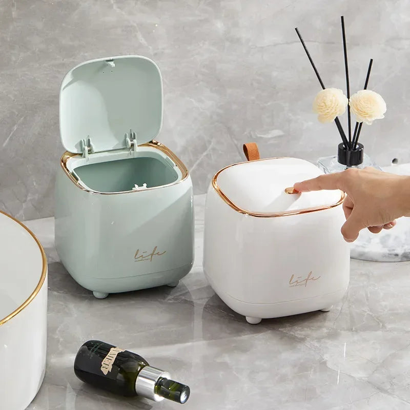 Mini Lixeira de Mesa Luxo Dupla Camada com Tampa de Pressão — Design Premium Moderno
