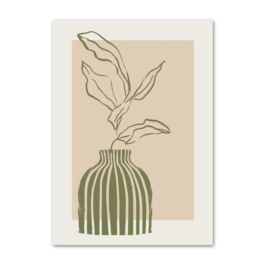 Quadro Decorativo Plantas Verde Sage Boho — Arte Geométrica Nórdica para Sala