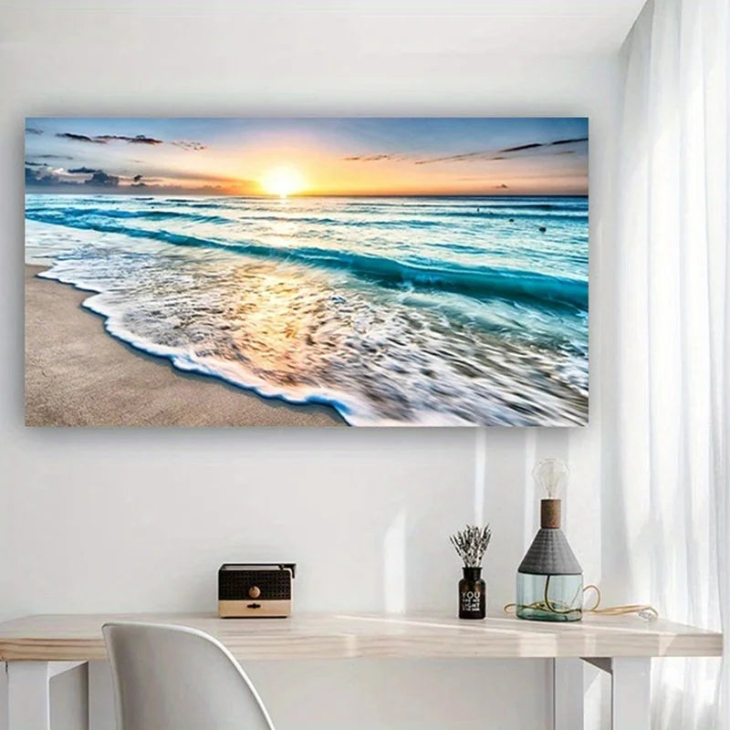 Quadro Decorativo Pôr do Sol na Praia — Arte de Paisagem Nórdica para Sala