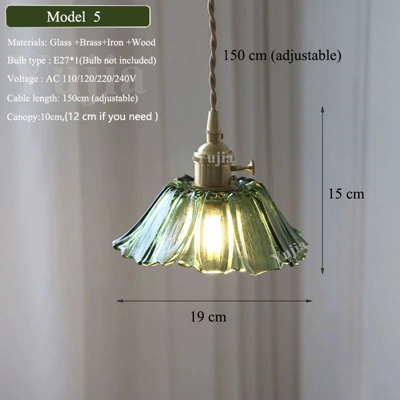 Pendente Nórdico Vidro Verde — Luminária de Latão para Cozinha e Sala de Jantar