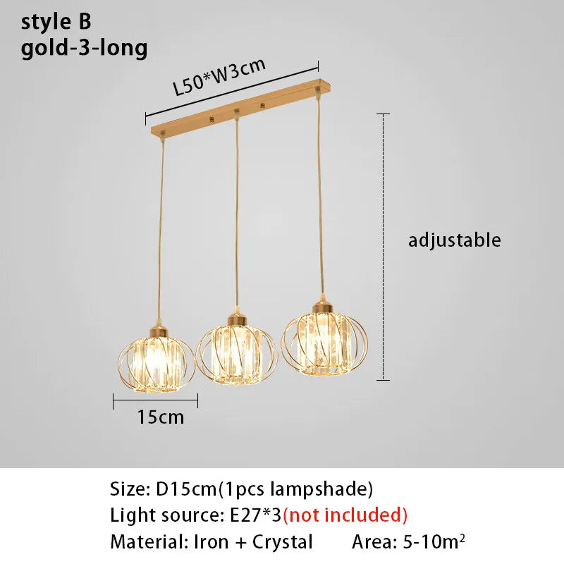 Lustre de Cristal LED Pendente — Luminária Nórdica Preta para Sala de Jantar