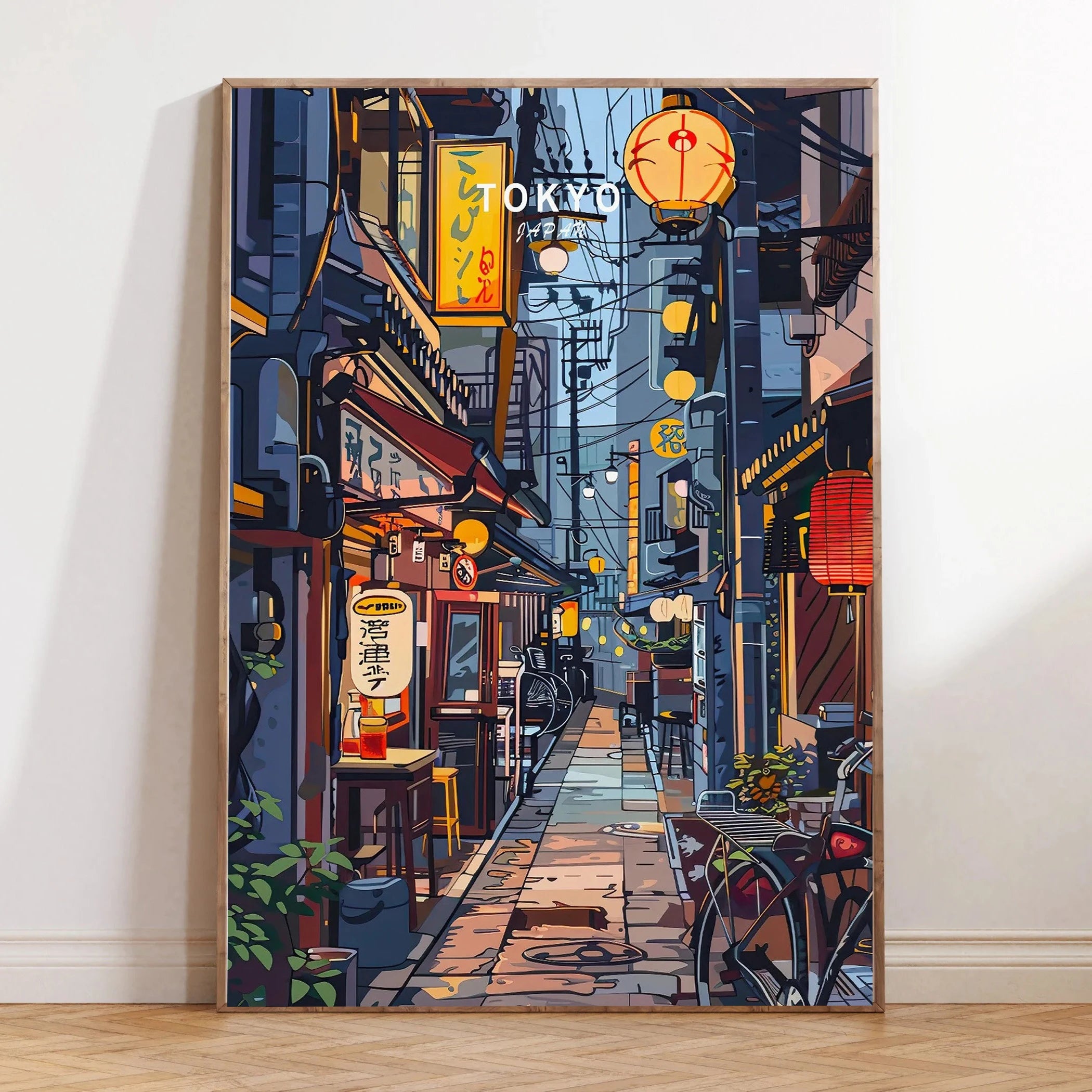 Quadro Decorativo Rua Japonesa Noite Chuvosa — Arte de Paisagem Retrô para Sala e Quarto
