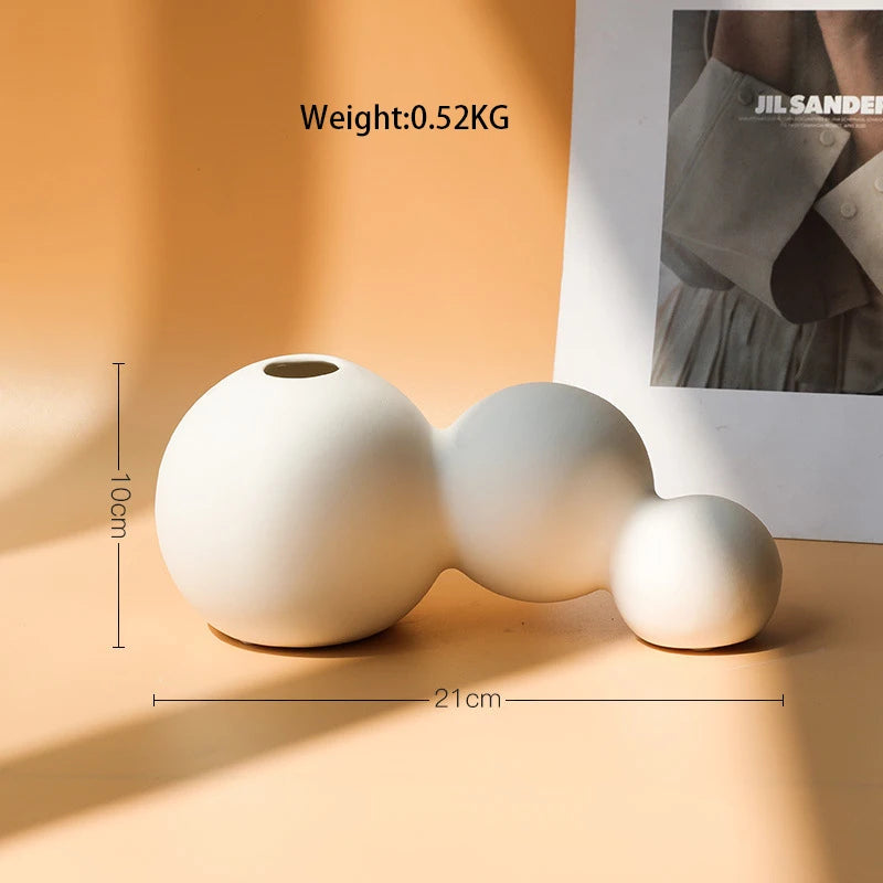 Vaso Cerâmica Branco Nórdico para Flores Artificiais — Figurine Decorativa para Sala