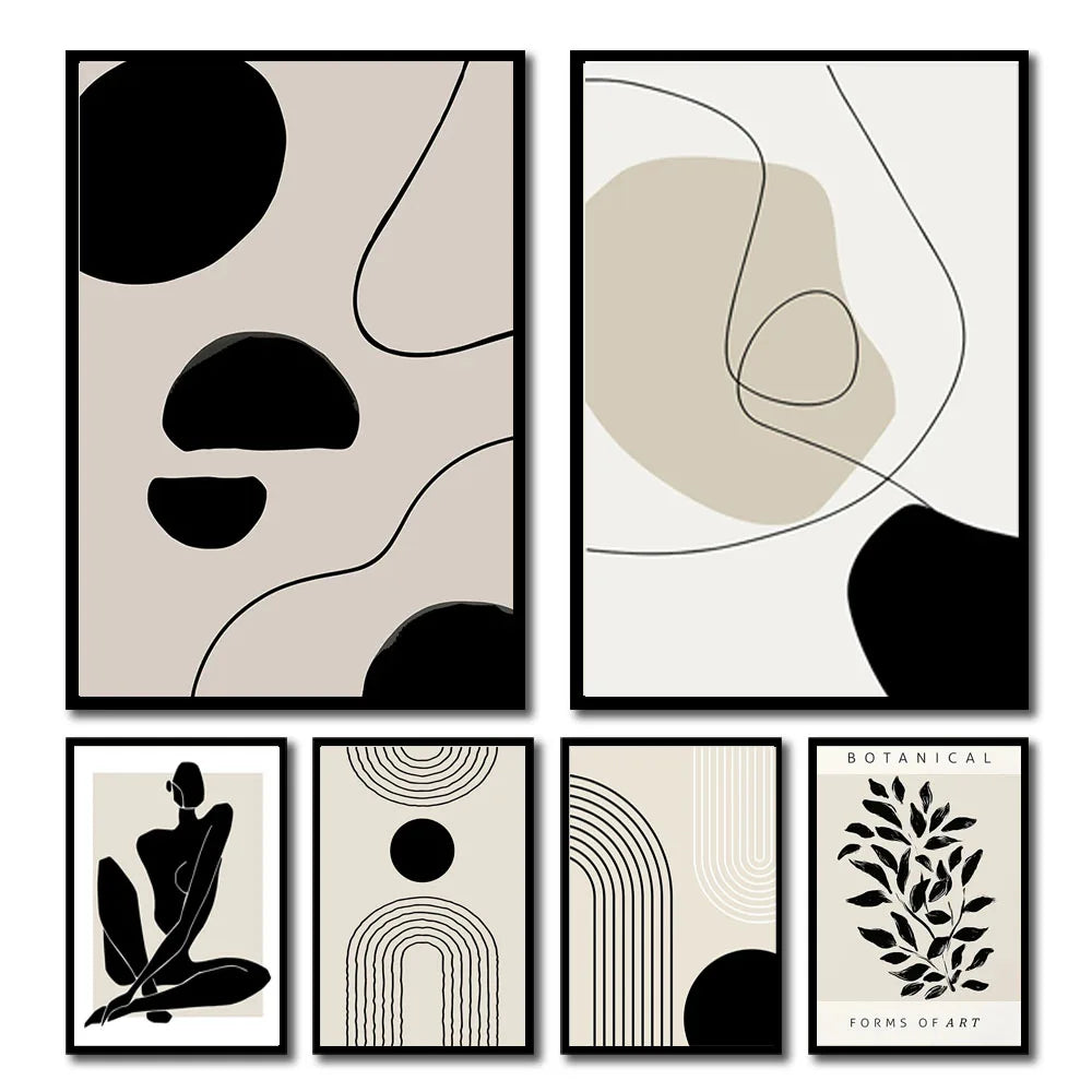 Kit Quadros Geometrico Folhas Arco-Iris Boho — Arte Abstrata Nórdica para Sala