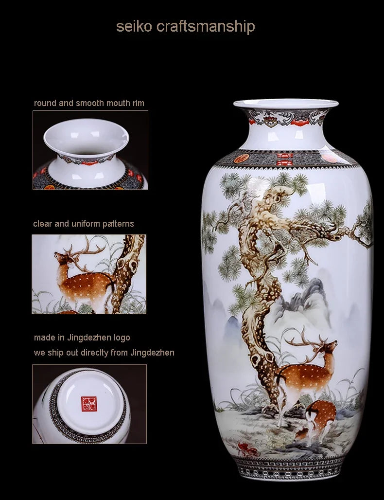 Vaso Cerâmica Jingdezhen Tradicional Chinês — Para Flores e Decoração de Sala
