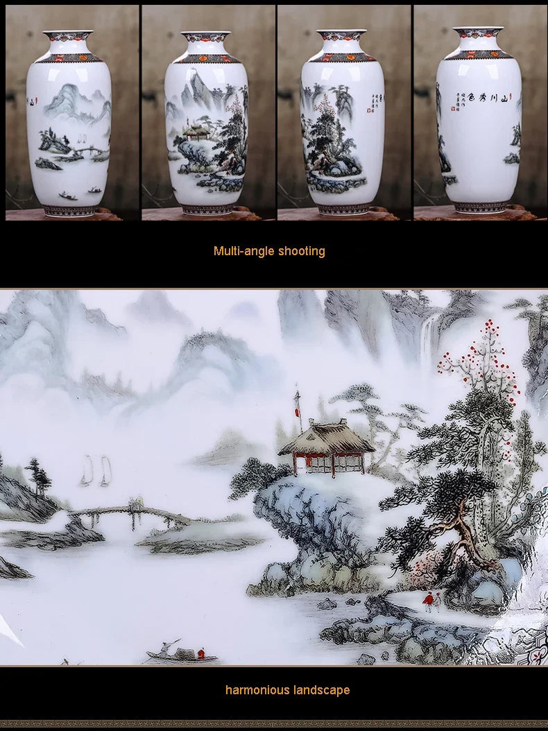 Vaso Cerâmica Jingdezhen Tradicional Chinês — Para Flores e Decoração de Sala