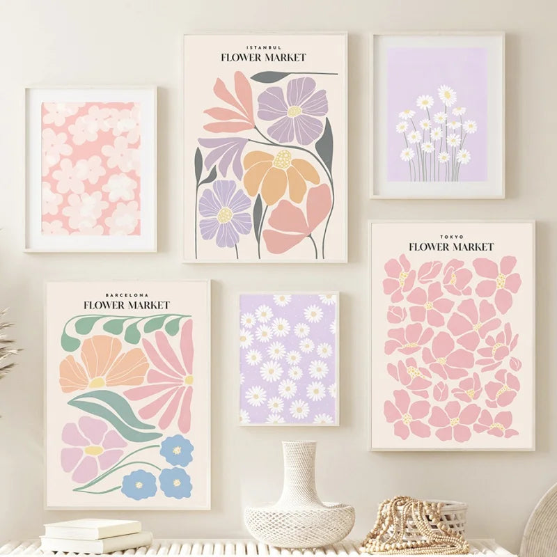 Quadro Decorativo Mercado de Flores Colorido — Arte Botânica Nórdica para Sala