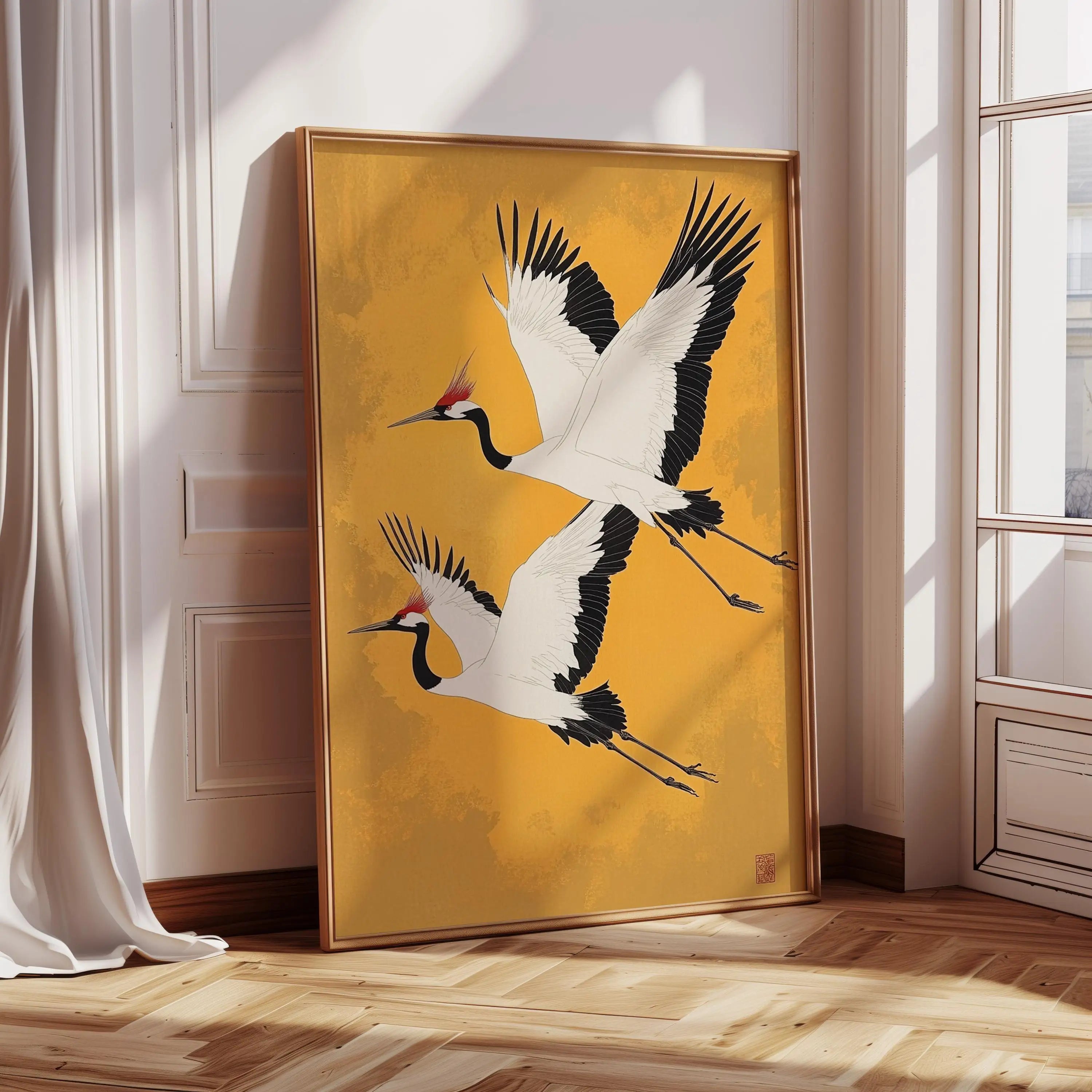 Quadro Decorativo Garça Oriental sem Moldura — Arte Zen para Sala e Quarto