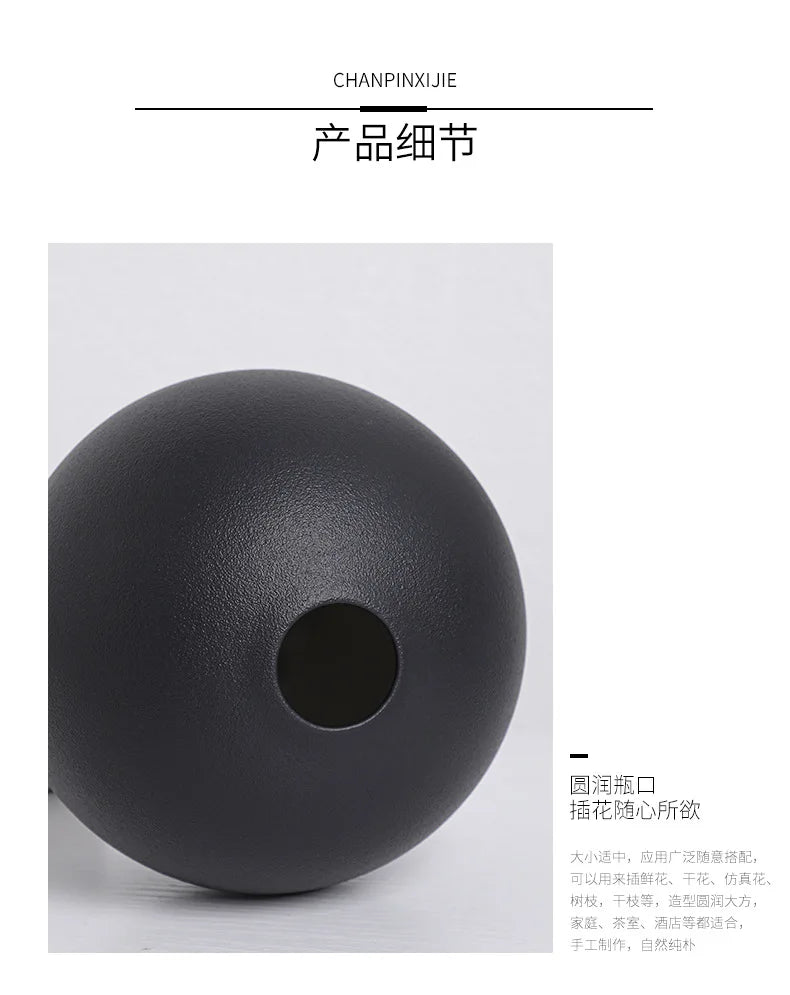 Vaso de Ceramica Bola Europeu Preto e Branco