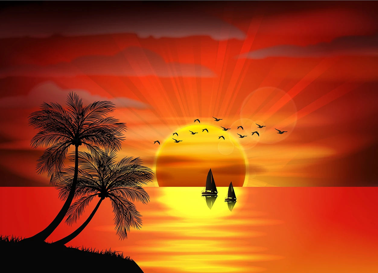 Quadro Decorativo Praia Pôr do Sol Dourado — Arte de Paisagem Tropical para Sala
