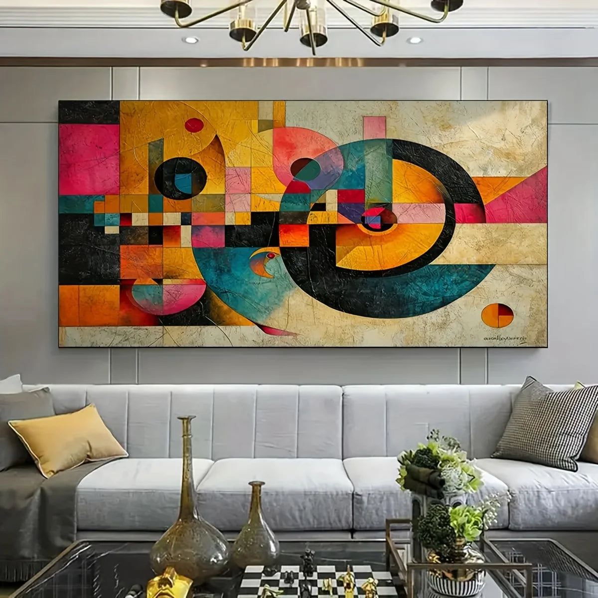 Quadro Canvas Grande Arte Abstrata Geométrica Redemoinho Colorido — Para Sala e Quarto
