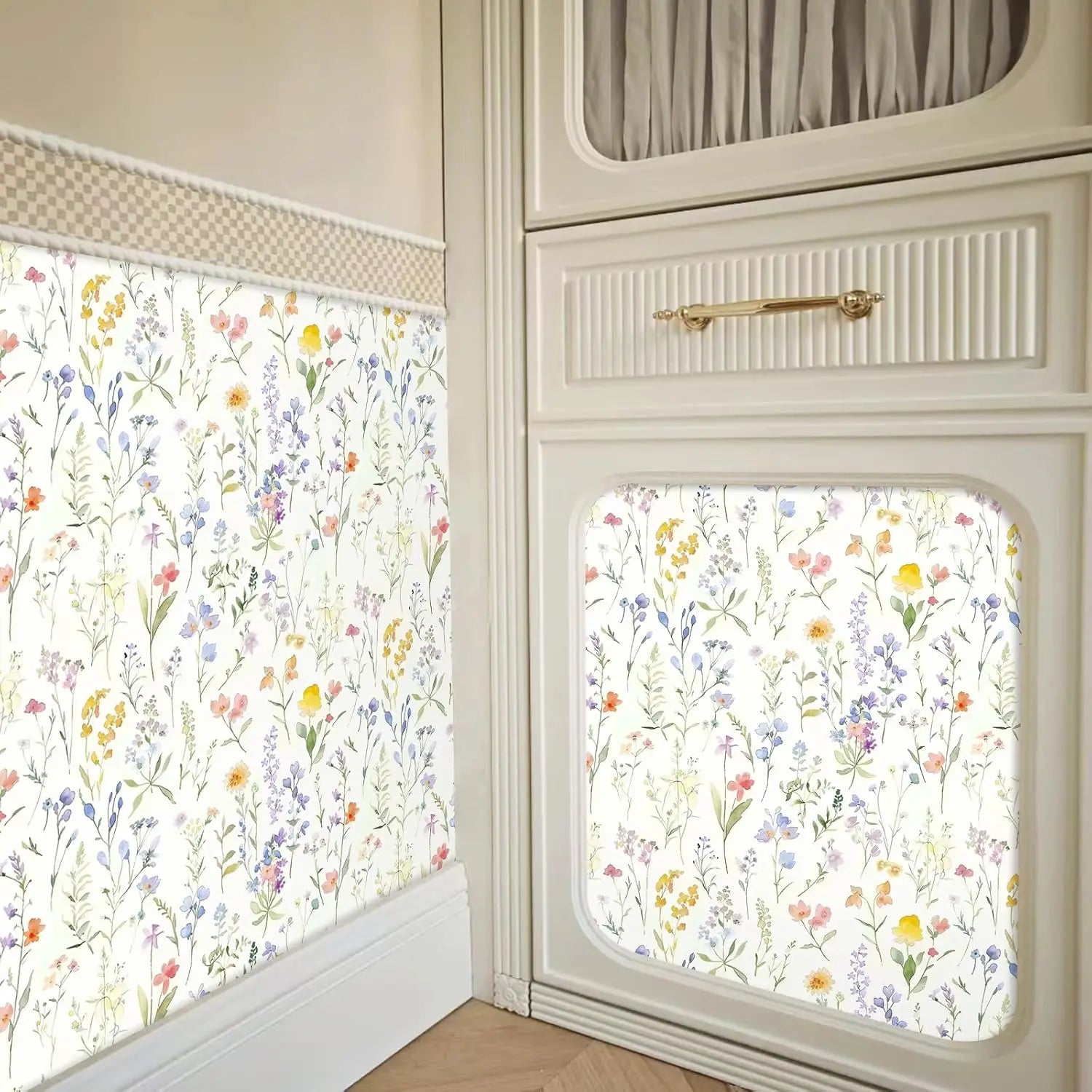 Papel de Parede Boho Floral com Folhas Removível Autocolante — Para Banheiro e Quarto