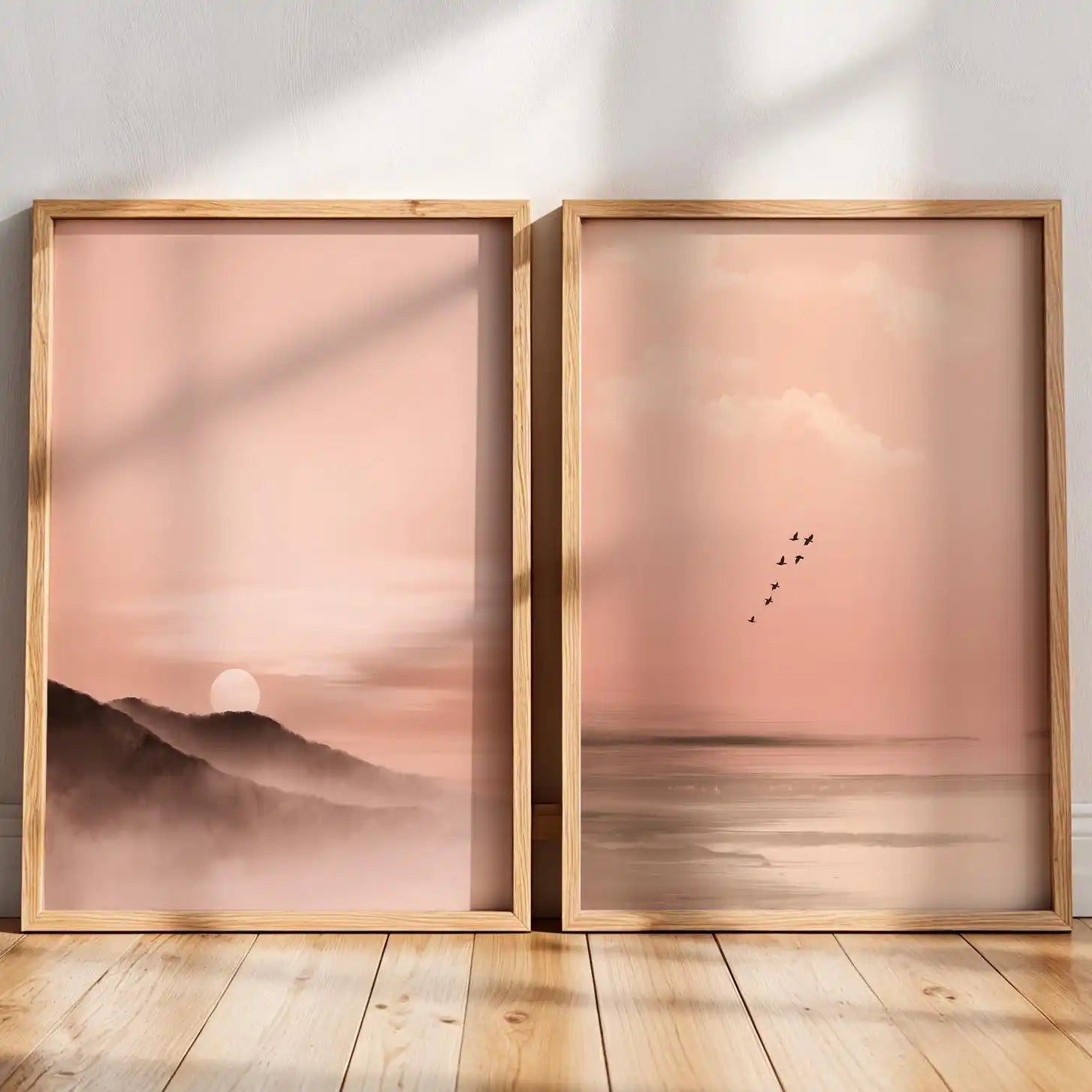 Quadro Decorativo Pôr do Sol Rosa Japandi — Arte Minimalista Escandinava para Sala