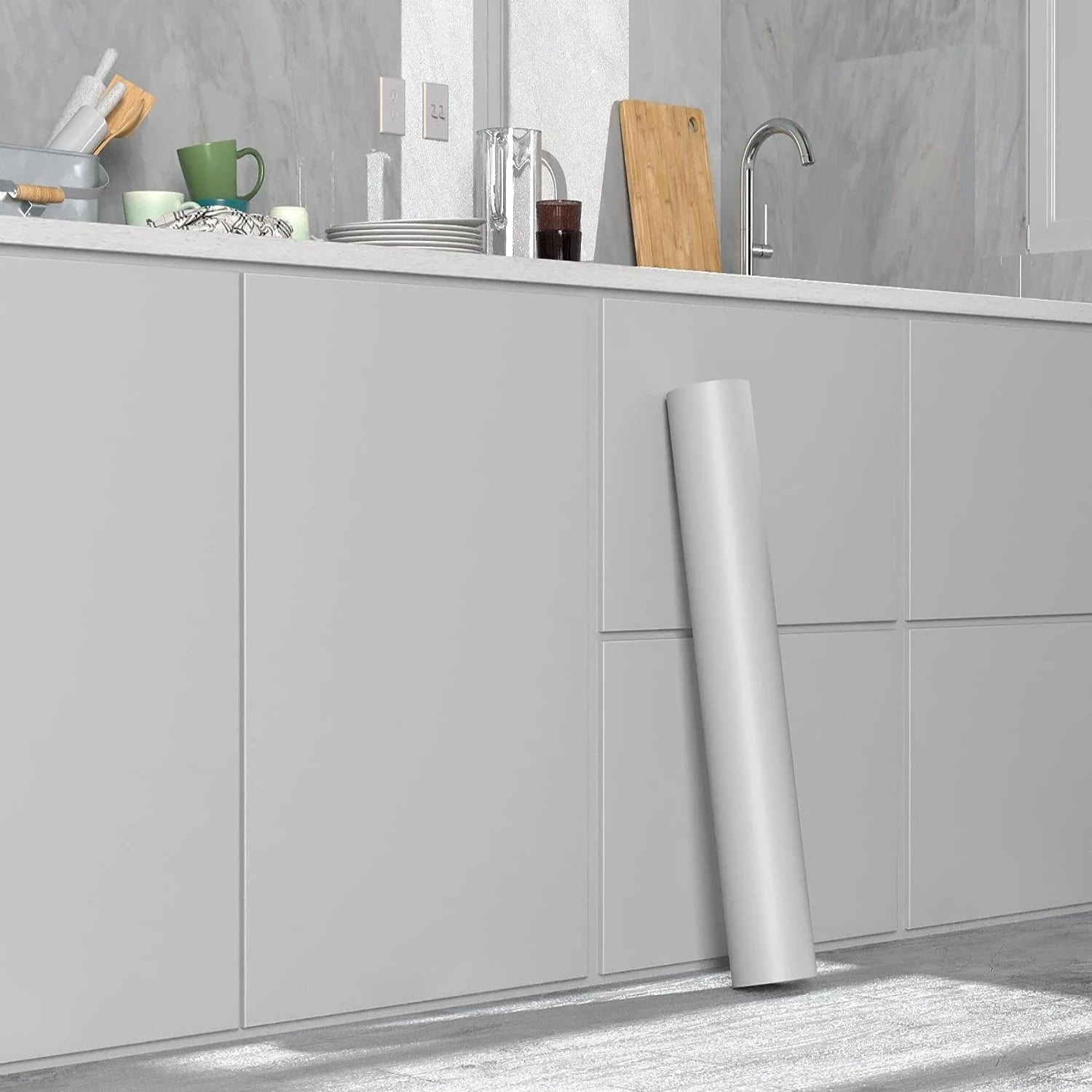 Papel de Parede PVC Autocolante Fosco Verde, Branco e Preto — Para Sala e Prateleiras