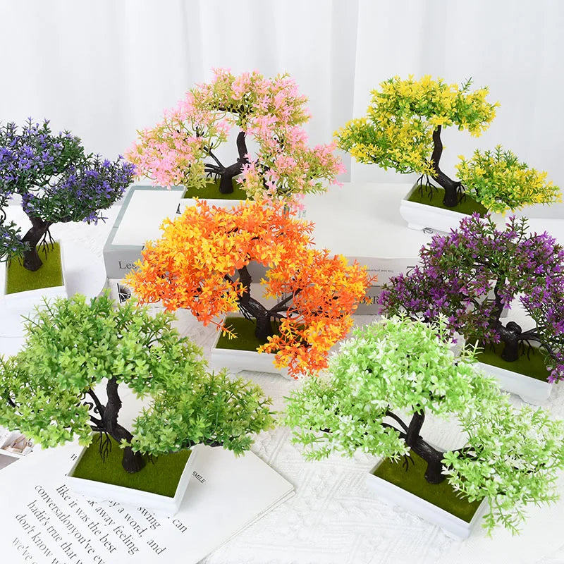 Bonsai Artificial com Vaso e Flores — Mini Árvore Decorativa para Mesa e Escritório