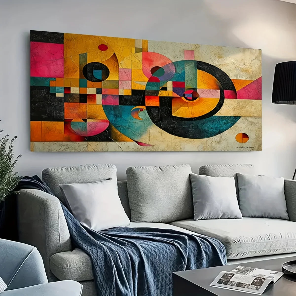 Quadro Canvas Grande Arte Abstrata Geométrica Redemoinho Colorido — Para Sala e Quarto