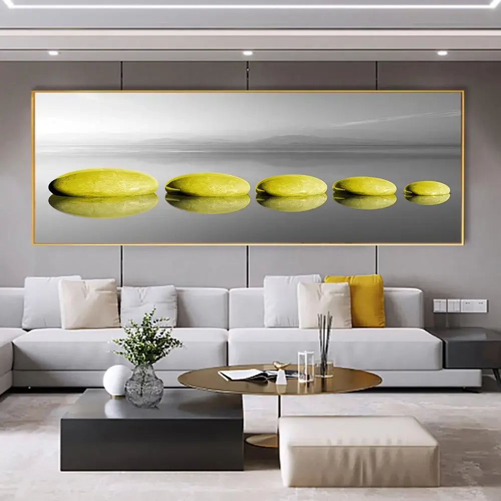Quadro Decorativo Ponte Dorada Beira-Mar — Arte Minimalista de Paisagem para Sala