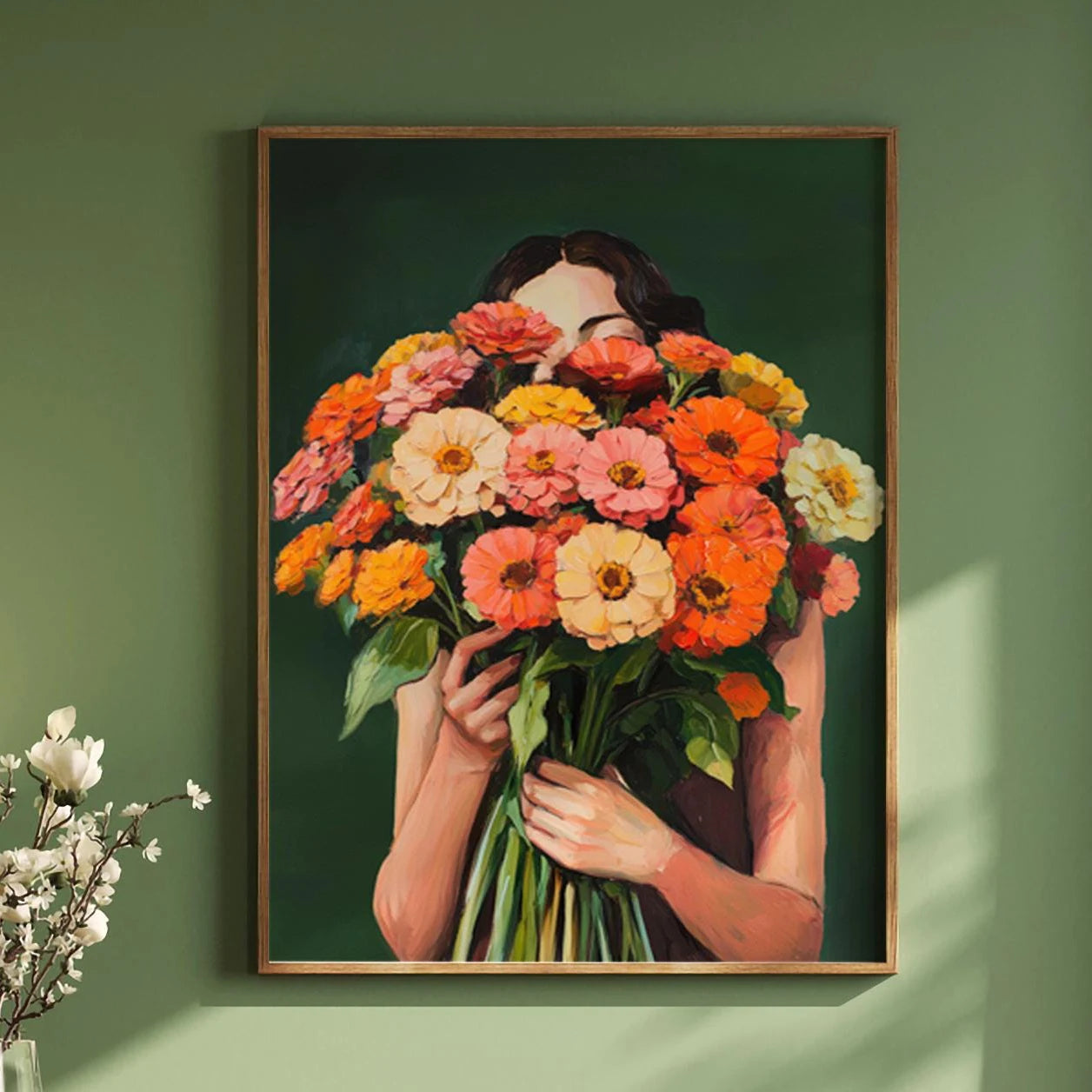 Quadro Decorativo Mulher Abstrata com Flores — Arte Minimalista Japandi para Sala