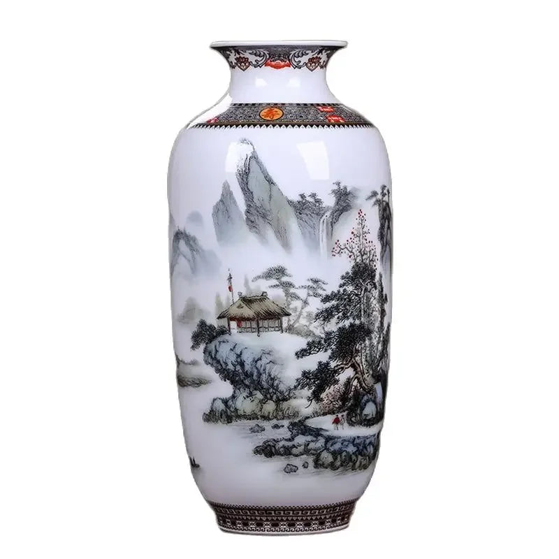 Vaso Cerâmica Jingdezhen Tradicional Chinês — Para Flores e Decoração de Sala