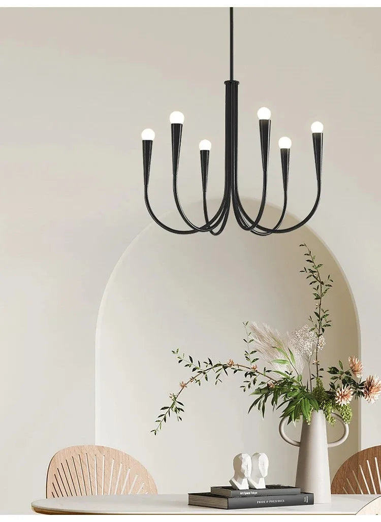 Lustre de Vela Pendente Preto Estilo Francês — Luminária de Luxo para Sala de Estar