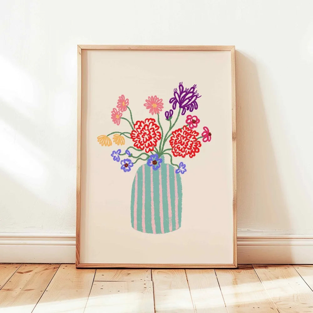 Quadro Decorativo Floral Bege Retrô sem Moldura — Arte Botânica para Sala