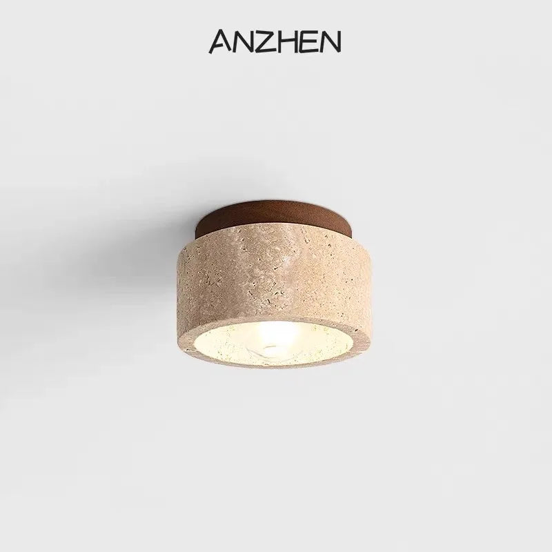 Luminária de Teto LED Estilo Japonês — Madeira e Pedra para Sala, Corredor e Varanda