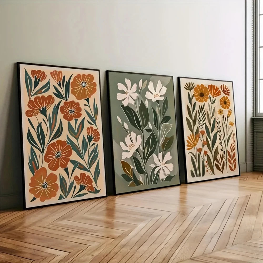 Quadro Decorativo Floral Boho Primaveril — Arte Botânica para Sala e Quarto