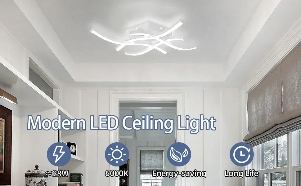 Luminária de Teto LED Ondulada Embutida — 3 Tons de Luz para Sala, Quarto e Corredor