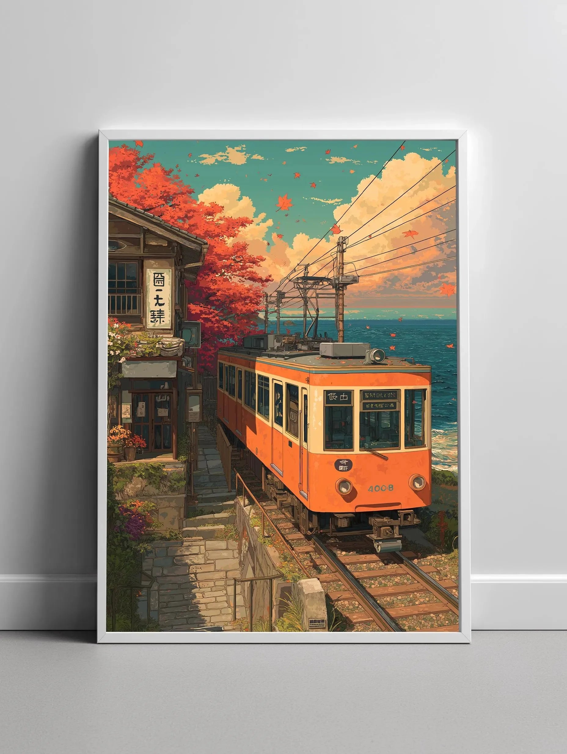 Quadro Decorativo Rua Japonesa Noite Chuvosa — Arte de Paisagem Retrô para Sala e Quarto