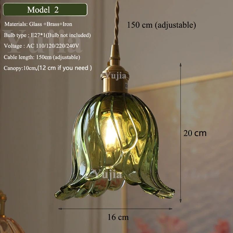 Pendente Nórdico Vidro Verde — Luminária de Latão para Cozinha e Sala de Jantar