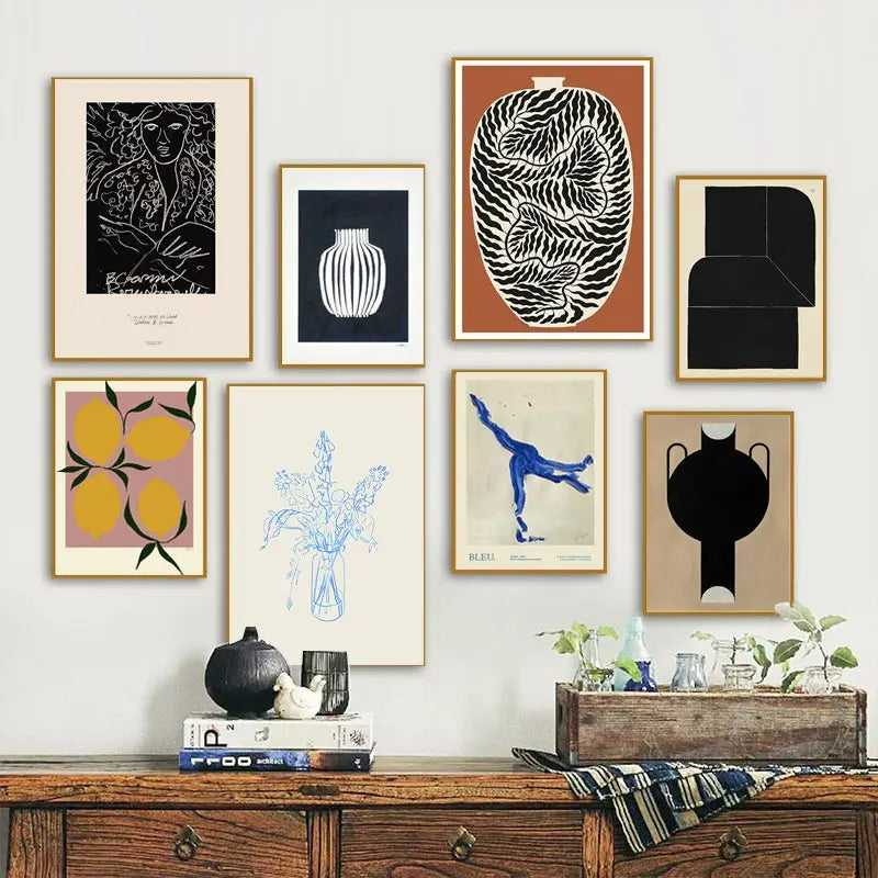 Quadro Decorativo Limão e Vaso Geométrico — Arte Nórdica Minimalista para Sala