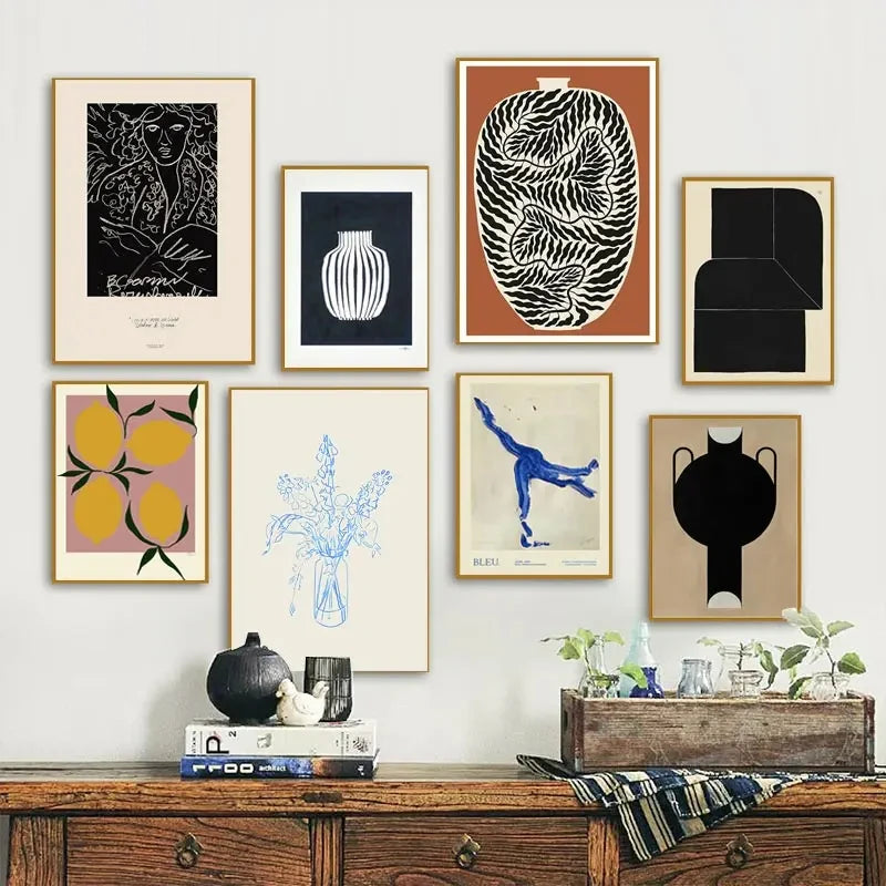 Quadro Decorativo Limão e Vaso Geométrico — Arte Nórdica Minimalista para Sala