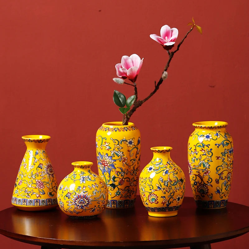 Vaso de Cerâmica Pintado à Mão Estilo Chinês — Vaso Decorativo Esmaltado para Mesa