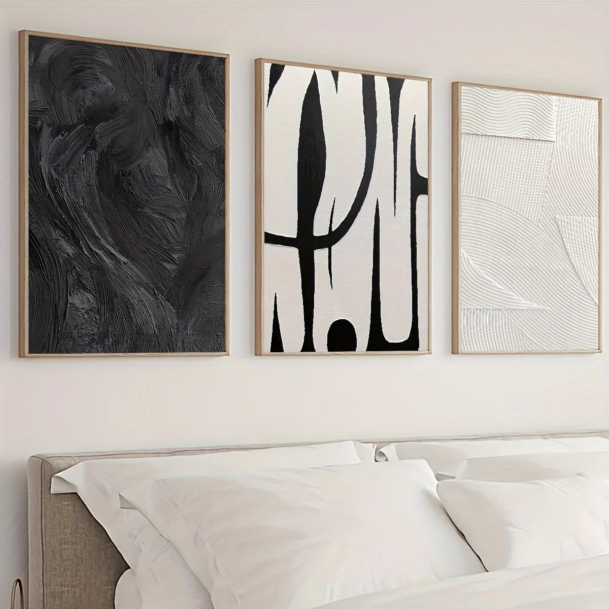 Kit 3 Quadros Abstratos Preto e Branco — Arte em Textura para Decoração