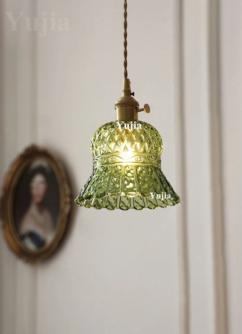 Pendente Nórdico Vidro Verde — Luminária de Latão para Cozinha e Sala de Jantar