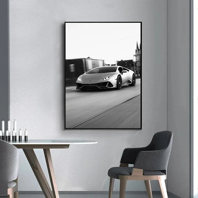 Quadro Decorativo Carro de Luxo Preto e Branco — Arte Moderna para Sala e Quarto