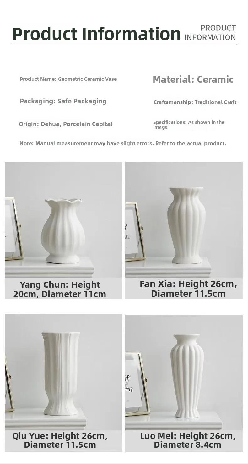 Vaso Cerâmica Grande Branco Nórdico — Para Flores Secas e Hidroponia na Sala