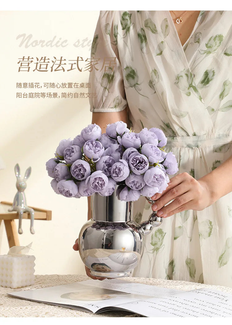 Vaso de Cerâmica Moderno com Alça — Vaso para Arranjos de Flores em Sala