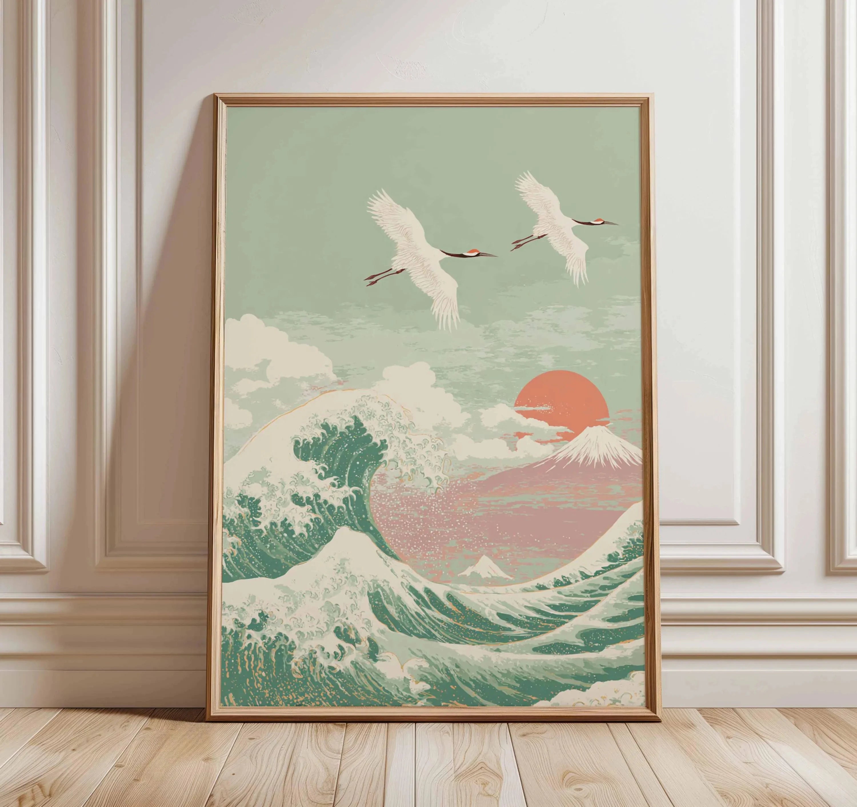 Quadro Decorativo Garça Oriental sem Moldura — Arte Zen para Sala e Quarto