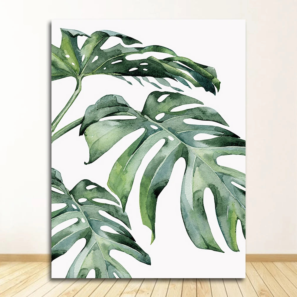 Quadro Decorativo Plantas Tropicais Folhas Verdes — Arte Escandinava Moderna para Sala