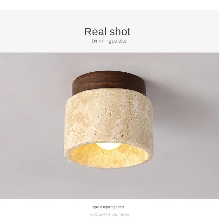 Luminária de Teto LED Estilo Japonês — Madeira e Pedra para Sala, Corredor e Varanda