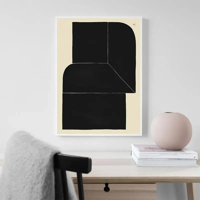Quadro Decorativo Limão e Vaso Geométrico — Arte Nórdica Minimalista para Sala
