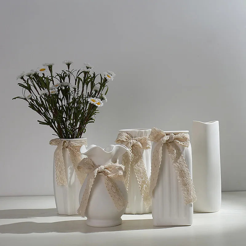 Vaso de Cerâmica Branco Moderno — Para Flores Secas e Hidroponia Sala e Quarto