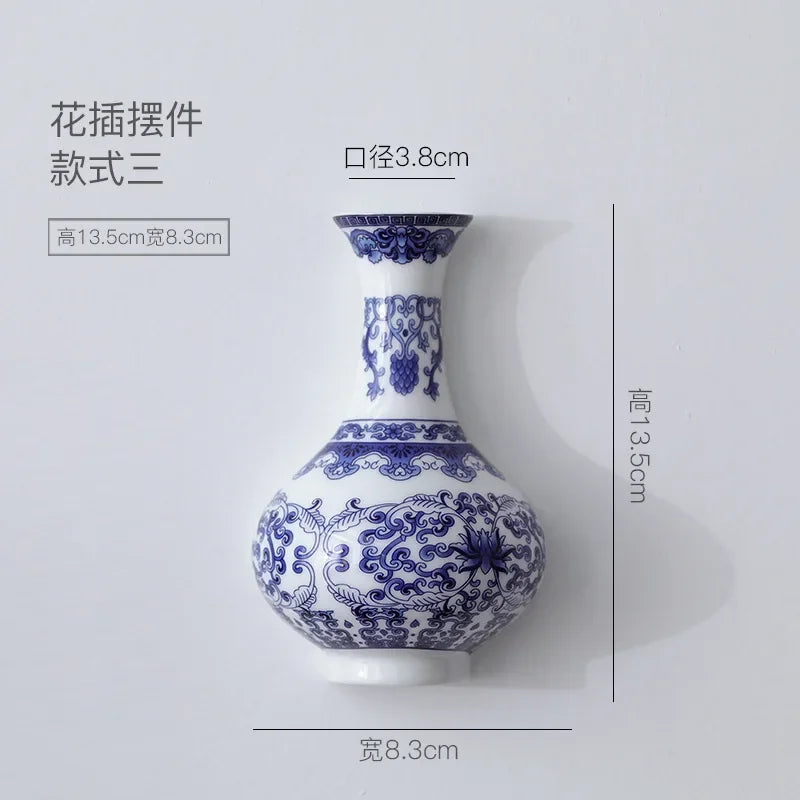 Vaso Cerâmica Azul e Branco Porcelana Pendurado — Bambu da Sorte e Sala de Estar
