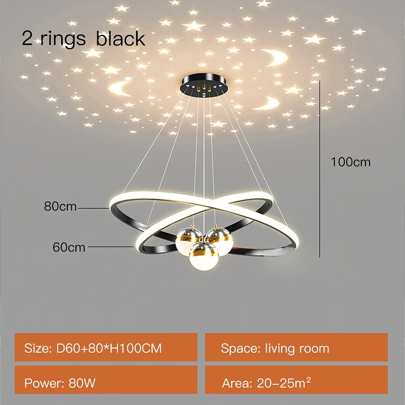 Pendente LED Circular Nórdico — Lustre Preto e Dourado para Sala, Cozinha e Quarto