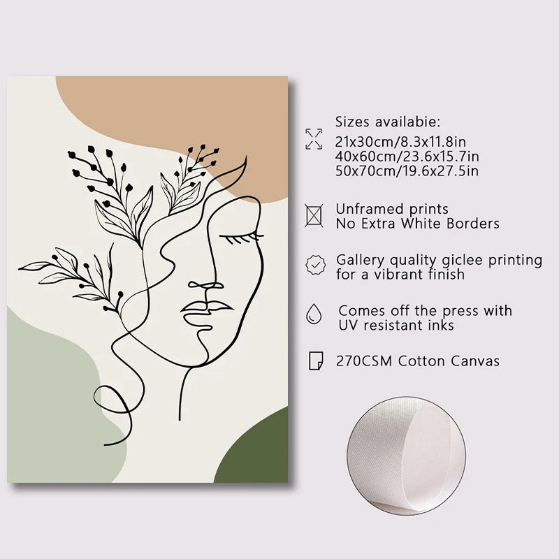 Quadro Decorativo Plantas Verde Sage Boho — Arte Geométrica Nórdica para Sala