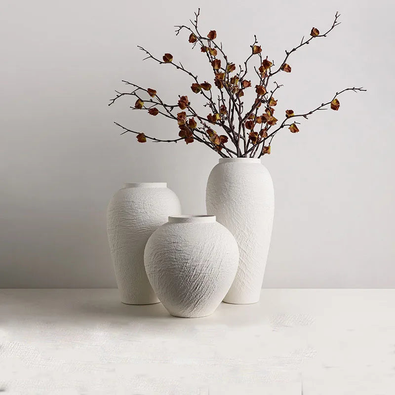 Vaso Wabi Sabi Cerâmica Minimalista — Flores Secas Estilo Mármore e Travertino