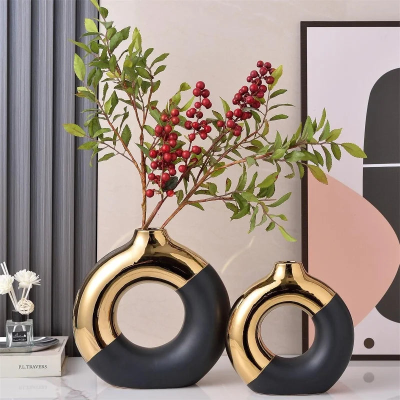 Vaso Cerâmica Floral Luxo Nórdico — Para Mesa de Jantar, Hotel e Decoração Festiva